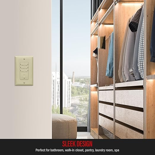 ENERLITES 4-Hour Countdown Timer Switch, 5-10-30-60 Min, 2-4 Hour, for Bathroom Fans, Heaters, Lights, LED Indicator, 120VAC 800W, No Neutral Wire Required, UL Listed, HET06-J-I, Ivory