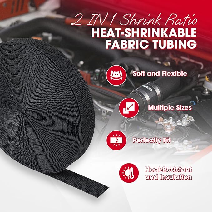 Sonoreboom 2 in 1 Heat Shrink Braided Sleeving Fabric Tubing-Ideal fit Irregular Shape Hose/Cable/Wire (1"(25mm), 60FT)