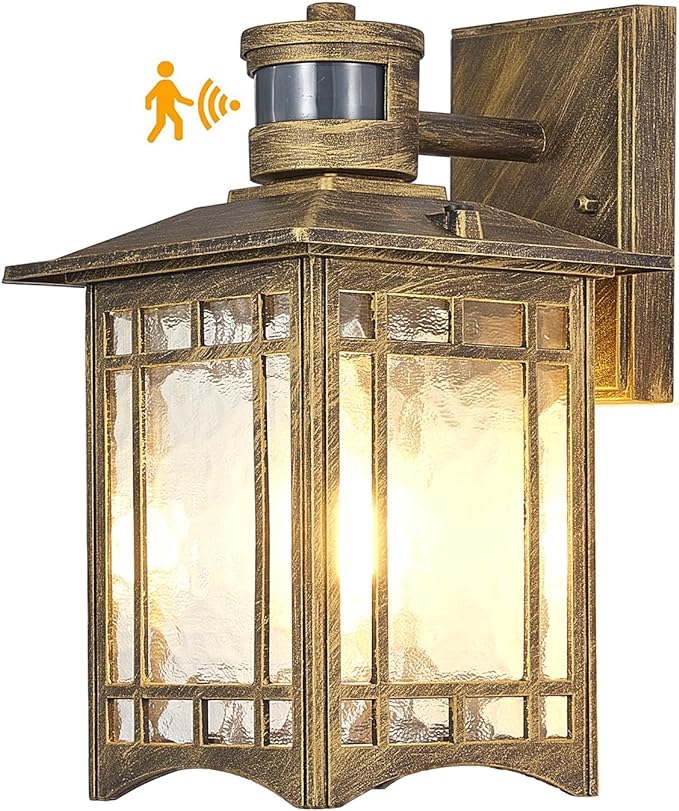 XANGQAN Bronze Outdoor Motion Sensor Lights - Dusk to Dawn Lighting Fixture for Outside House Exterior - Wall Mount Porch Lantern with Yard Front Motion Detector - Garage Patio Anti-Rust Light