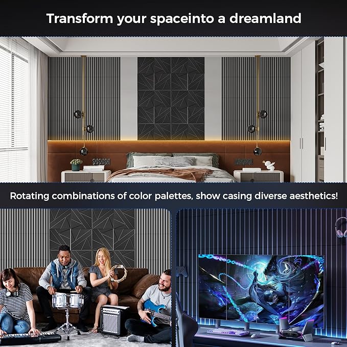 BSHEAD 8 Pack 2-Layer Large Soundproof Wall Panels, 15.7 x 15.7 x 0.43 in Sound Proof Foam Panels for Walls, 0.9lb/ft³ High Density, 3D Acoustic Panels,Artistic Noise Dampening Panels Black&White