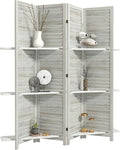 HOMCOM Room Divider, 4 Panel 67" Tall Wood Privacy Screen with 3 Display Shelves, and Folding Storage for Bedroom or Home Office, Distressed White