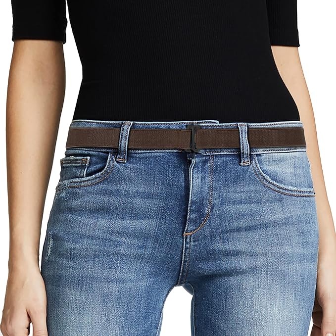 JASGOOD Women No Show Stretch Belt Elastic Web Strap Belt with Flat Buckle for Jeans Pants Dresses