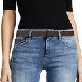 JASGOOD Women No Show Stretch Belt Elastic Web Strap Belt with Flat Buckle for Jeans Pants Dresses