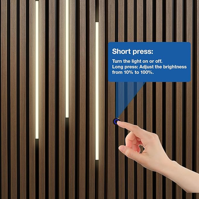NeatiEase LED Recessed Lighting Kit for Wood Slat Wall Panel, 6 Pcs Self-adhesive 3000K Warm LED Light with Smart Switch and Adjustable Brightness for Cabinet, Headboards, Kitchen (2*24"+2*20"+2*16")