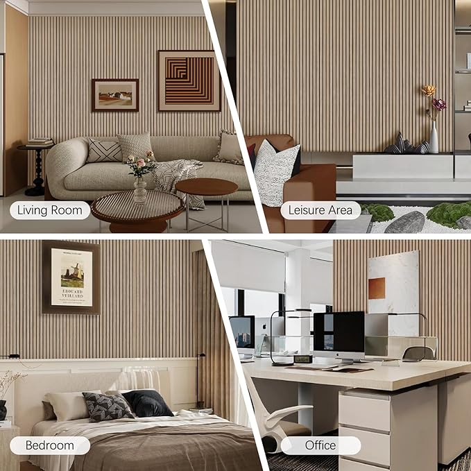 ARMURO Acoustic Wood Wall Panels, 2 PCS Slat Wall Panels - Walnut Veneer Soundproof Panels for Home & Office, 94.5" Extra-Long Easy Peel & Stick Panels for Walls (11.8"W x 94.5"L)