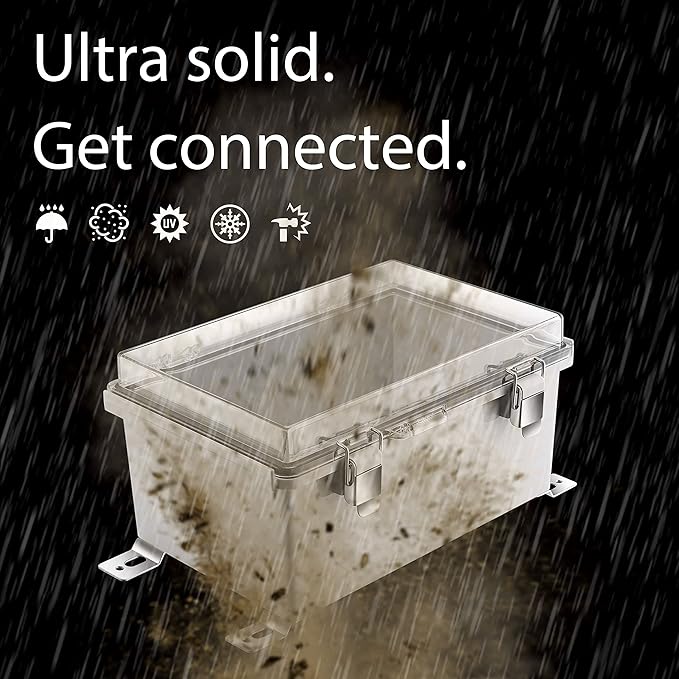Gratury Junction Box, IP67 Waterproof Plastic Enclosure for Electrical Project, Hinged Grey Cover, Includes Mounting Plate and Wall Bracket (Transparent Cover, 11.4"×7.5"×5.5")