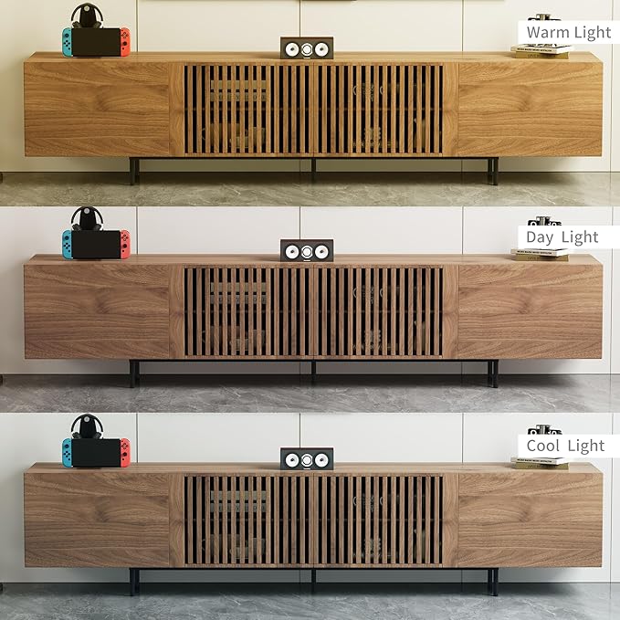 gaoyangjiaju Modern Walnut TV Console for 70 Inch Screen – Long 94.48” Media Unit with Grille Doors and Storage Cabinets, Great for Living Rooms & Bedrooms