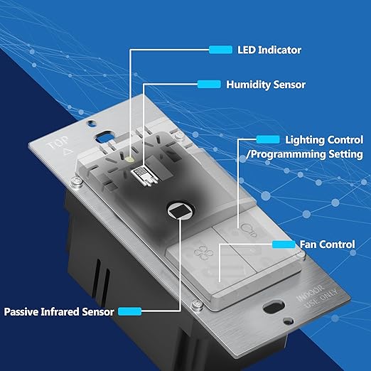 LIDER Humidity Sensor Switch and Motion Sensor Light Switch, PIR Sensor, Humidity Detection, Occupancy/Vacancy, No Neutral Required, ¼ HP, 1-Pole, UL Listed, White, Wall Plate Included