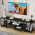 GYIIYUO TV Stand with Fabric Drawers for 55 60 65 Inches TV - Entertainment Center and Industrial TV Console Table with Open Storage Shelves for Living Room, Bedroom - 55.1" Black