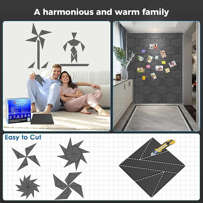 50 Pack Bulk Self-Adhesive Soundproof Wall Panels, 12 x 12 x 0.47 in Sound Proof Foam Panels for Walls, 1.2lb/ft³ High Density, Thicker 0.47in, Acoustic Panels, Duty for Large Walls White