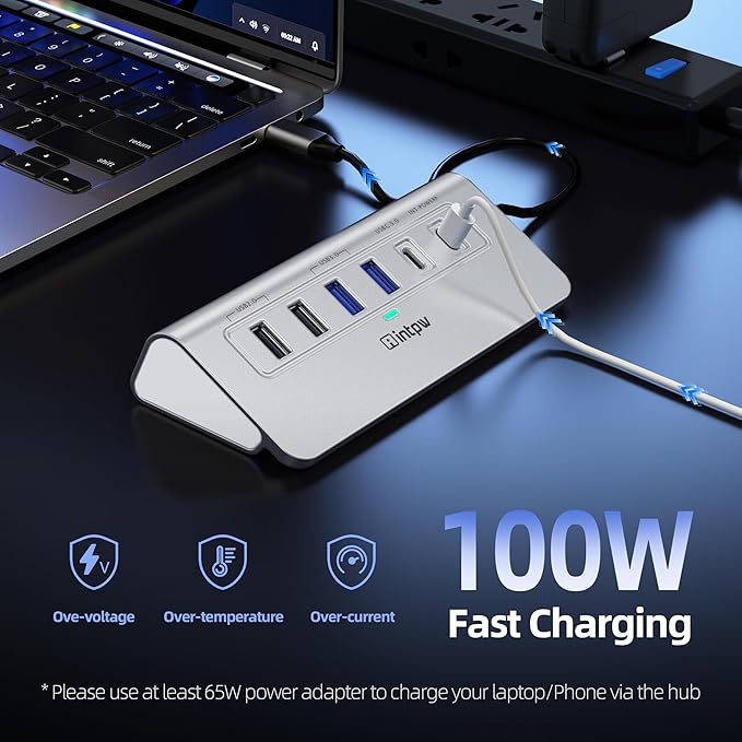intpw P9R USB C Hub Ethernet, 10-in-1 USB-C Docking Station, Aluminum USB to Ethernet Adapter with 4K HDMI, PD 100W, 1Gbps RJ45, Type-C & 2 A 3.0 5Gbps, 2 Type-A 2.0, SD/TF Slot for MacBook, iPad