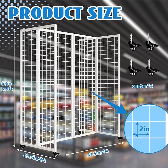 koretech Grid Wall Panels with Wheels, 4 x 5.5Ft Gridwall Panel Display Stand, Sturdy Art Display Panels, Grid Display Stand, White