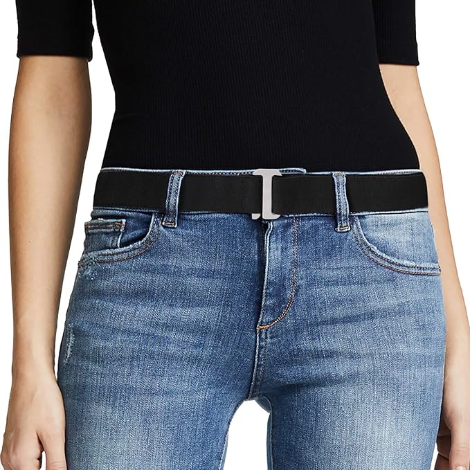 JASGOOD Women No Show Stretch Belt Elastic Web Strap Belt with Flat Buckle for Jeans Pants Dresses