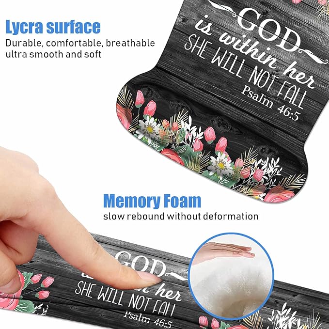 Ergonomic Mouse Pad Wrist Support and Keyboard Wrist Rest Set with Coasters, Non-Slip PU Base, Easy Typing and Relieve Wrist Pain for Home Office Working Studying, Floral Quote Bible Verses Psalm 46:5