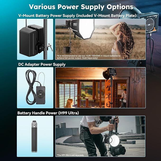 SIRUI C300XII 310W Portable LED Video Light - Ultra Lightweight 0.96kg, App & Bluetooth Control, V-Mount/AC/DC Power, 2700-6500K CCT for Studio/Outdoor
