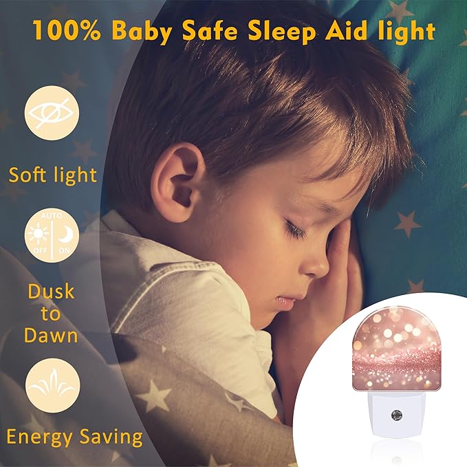 sndheke Rose Pink Glitter Night Light, Gold Sparkle Shine Bling Dusk to Dawn Night Light Plug in,0.5w Energy Saving Sleep Friendly NightLight for Kids Boys Girls Home Decor