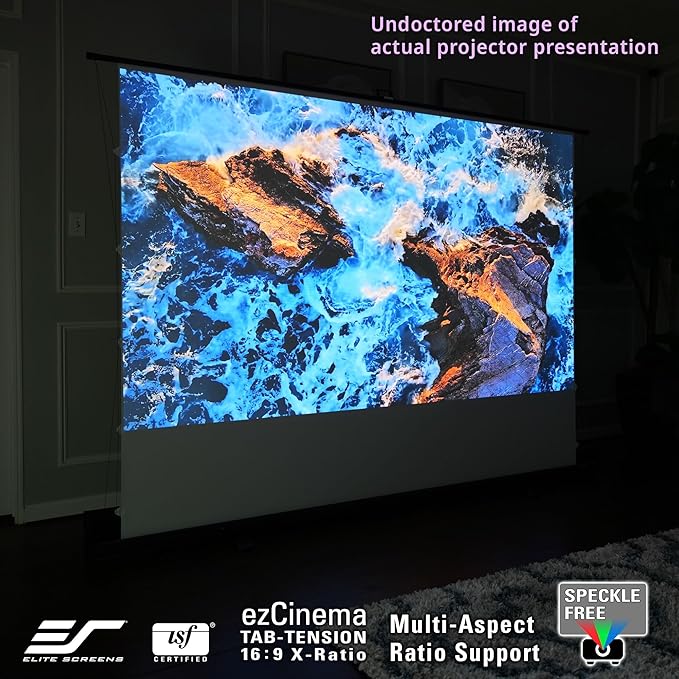 Elite Screens ezCinema Tab-Tension 16:9 X-Ratio Portable Projector Screen, Multi-Aspect Ratio, Manual Floor Rising Pull-Up Scissor-Lift Design + Carry Bag, Home Office Classroom- FT104XWH2-114V107X