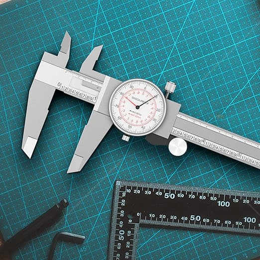 HDLNKAK Dial Caliper 0-6"/150mm Dual Reading Scale, Inch/Metric SAE Standard, Stainless Steel Caliper Measuring Tool Accurate to 0.001”/ 0.02 mm, Silver
