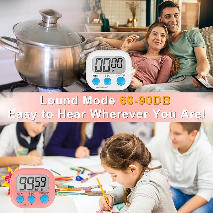 ZILLEEN Classroom Timer for Kids Teachers 2 Pack Digital Timers, White & Pink