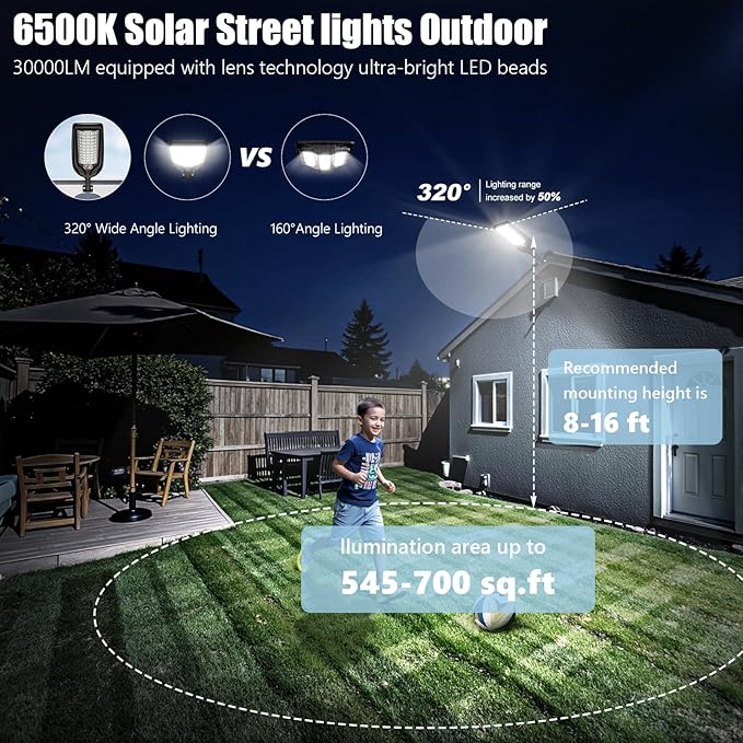 Solar Street Lights Outdoor Waterproof ,30000LM Dusk to Dawn Solar Lights with Motion Sensor and Remote Control Solar Powered LED Flood Light Outside for Parking Lot, Security, Garden, Garages 2 Pack