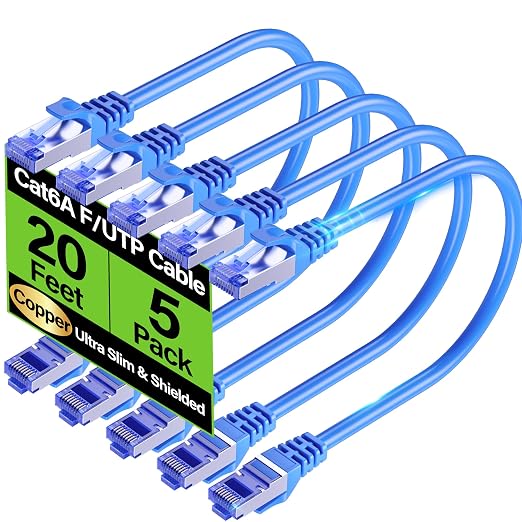 Cat6A Ethernet Cable Shielded 10Gbps 20 ft, Slim Shielded Ethernet Cable Cat 6 by Unknown