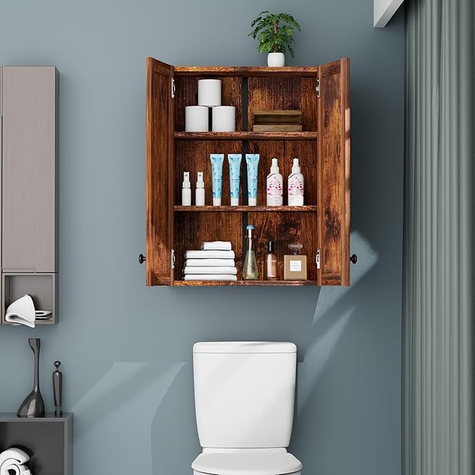 Bathroom Wall Cabinet Over Toilet Storage Cabinet 20x28 inch Brown Medicine Cabinets for Bathroom Storage Cabinet Space Saver with 2 Adjustable Shelves & 2 Doors