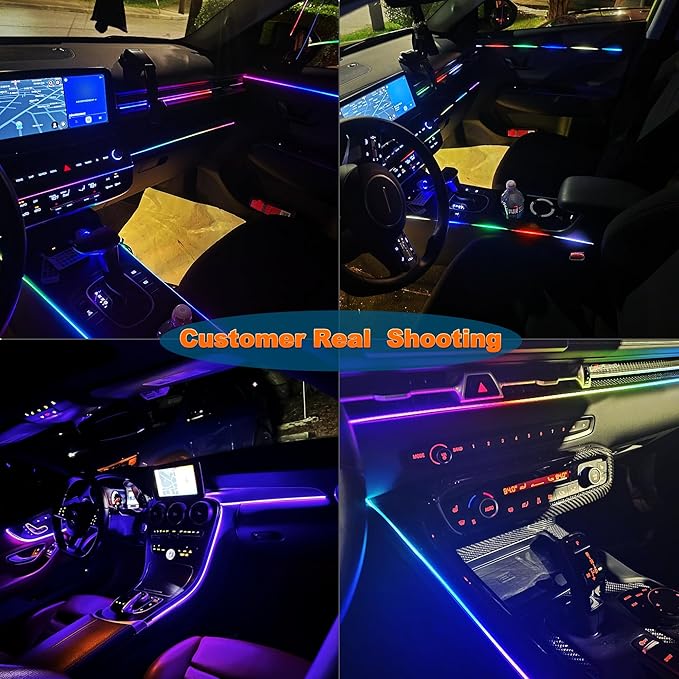 Jushope Acrylic LED Lights - Interior Car Ambient Lighting Kits with Dynamic Rainbow Dream Color Chasing, Music Sync (10 in 1(4*29.5+43.3+14.5 inches+4 Footwell Lights))