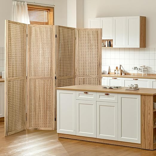 Babion 4 Panel Pegboard Display, Peg Board Room Divider Freestanding Folding Privacy Screens Display Stand for Craft Shows (Natural)