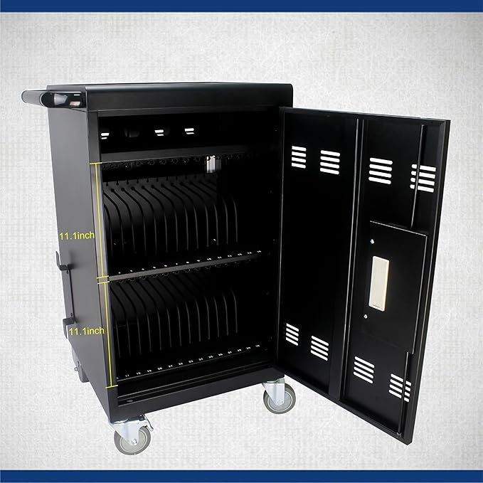 32 Device Mobile Charging Station for Laptops/Tablets/iPads/Chromebooks,32 Bay Lockable Charging Cabinet with Cable Management & Power Strip Included, Laptop & Tablet Storage Carts,Combination Lock