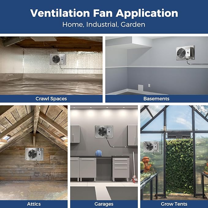 ALORAIR 300CFM Crawlspace Ventilation Fan with Humidistat, IP55 Rated Basement Stainless Steel Exhaust Fan, Built-In Isolation Net 6.7 Inch Foundation Vent Fan for Crawl Space, Garage, Attic,Grow Tent