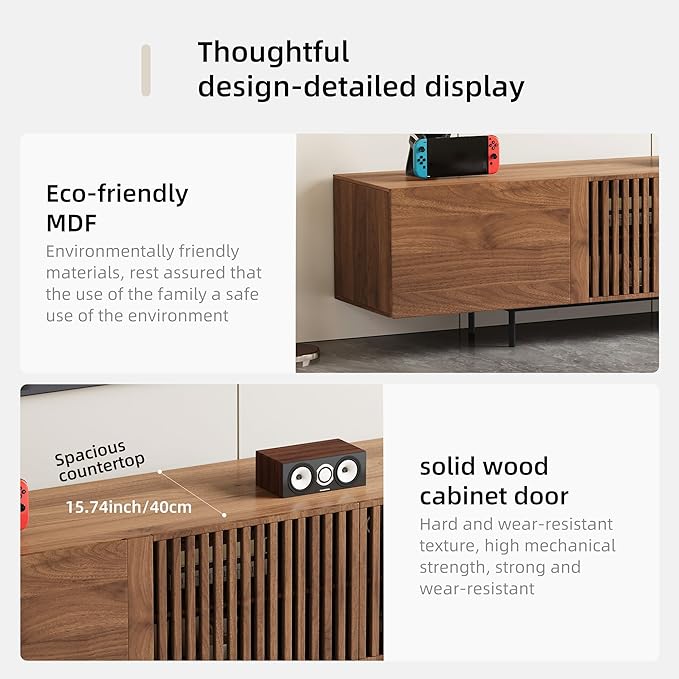 gaoyangjiaju Modern Walnut TV Console for 70 Inch Screen – Long 94.48” Media Unit with Grille Doors and Storage Cabinets, Great for Living Rooms & Bedrooms