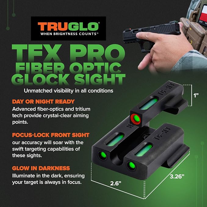 Truglo TFX PRO Handgun Sight, Glowing Shock Proof Tritium and Fiber Optic Night - Image 2
