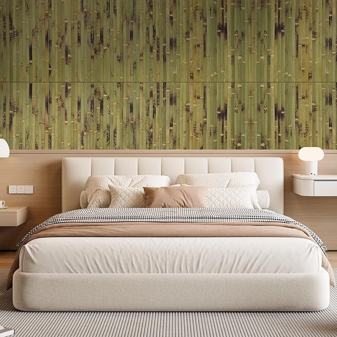 OUZUGIE 1 Pack 96x24 Inch Natural Bamboo Wall Panel – Green Burned Pole Wrap Paneling for Walls, Ceilings, Cabinets, Furniture – Ideal for Bedroom, Living Room & Office DIY Decor