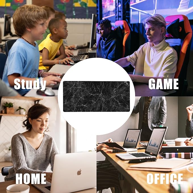 EOBKLAX Black Marble Texture Desk Mat,Large Gaming Mouse Pad,Non-Slip Rubber Base Desk Pad with Stitched Edges for Desk Office Home Decor 35.4X15.7 Inch