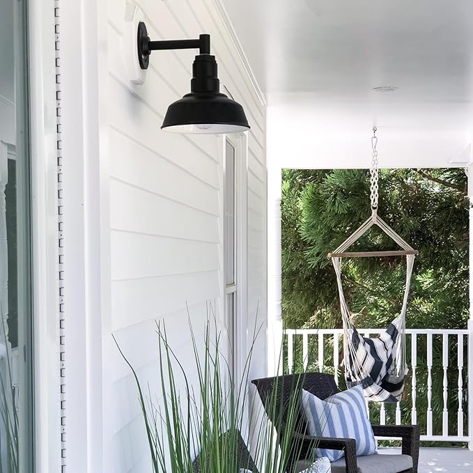 Steel Lighting Co. Hawthorne Barn Light | Outdoor Wall Mounted | 8 inch Dome | 11 inch Gooseneck| Small Farmhouse Light Made in America | Dark Bronze Exterior/White Interior