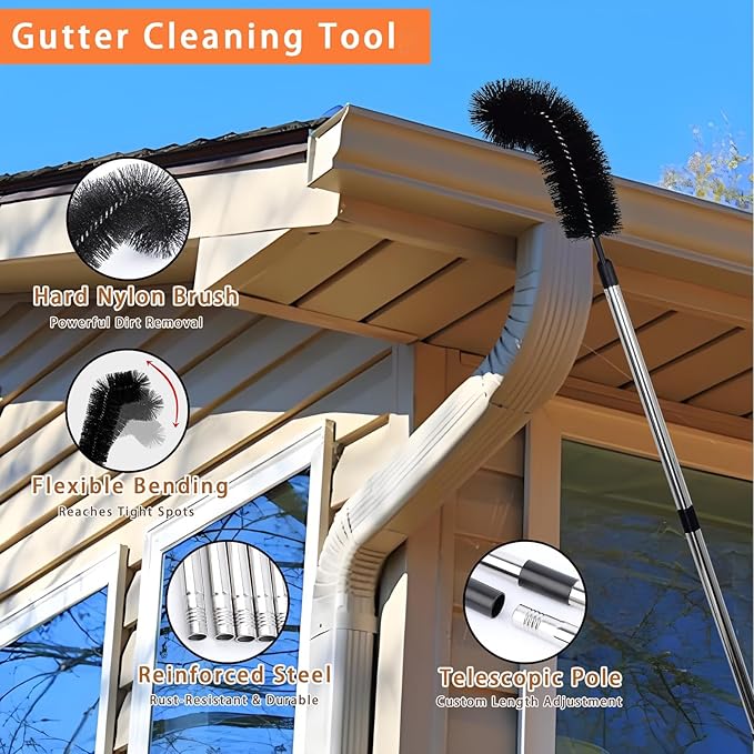 MC-Hotfire 12.5 FT Window Cleaning Kit with 10-Section Extension Pole, Silicone Squeegee, Window Washer & Gutter Cleaning Brush for High Windows, Glass, Cars & Gutters