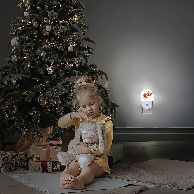 YESPOAK Night Light,Strawberry Berry Flower Night Lights Plug Into Wall Dusk to Dawn Sensor for Bedroom,Bathroom and Living Room for Women/Girls Gifts