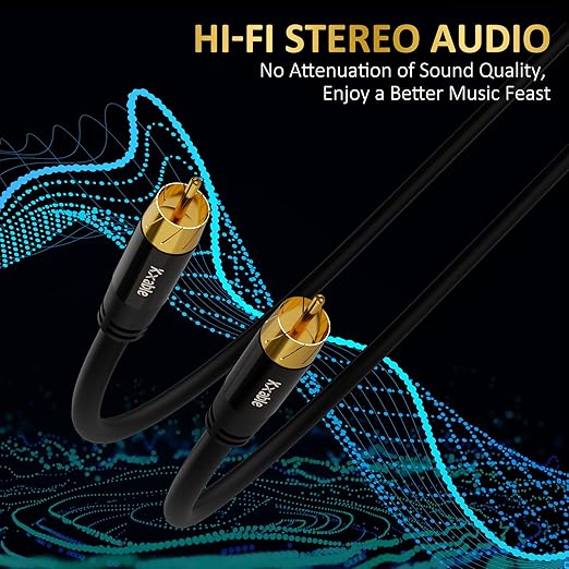 Subwoofer Cable RCA to RCA Audio Cable 15FT, Digital Coaxial Audio Cable, Premium S/PDIF RCA Cord for Home Theater, HDTV, Subwoofer, Hi-Fi System, Amplifier, 22AWG Tinned Copper, Double Shielded