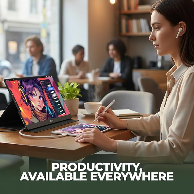 AOC 16T20 Portable Monitor 15.6" FHD 1080p IPS Display, USB-C Portable Laptop Screen, Mini HDMI, Built-in Speakers, Travel Monitor with Smart Cover, Compatible with Laptops, MacBook, PS5, Xbox