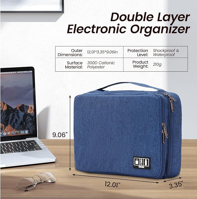 Large Electronic Organizer Travel Case, Double Layer Tech Accessories Bag - Image 2