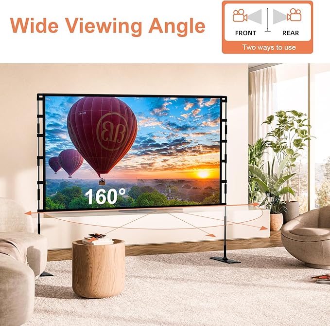 TOWOND Projector Screen and Stand, 120 inch Outdoor Projector Screen Indoor, Portable Movie Screen 16:9 4K Front Rear Projection Screen with Carry Bag Wrinkle-Free Design for Home Backyard Theater