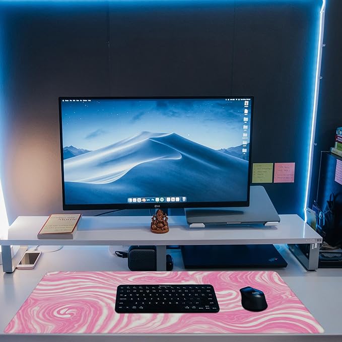 Eflxamz Desk Pad,Pink Marble Swirls Texture Desk Mat,Flow Liquid Waves Large Gaming Mouse Pad for Desk,Extended Big Computer Keyboard Mouse Pad with Non-Slip Base and Stitched Edge,35.4"x15.7"