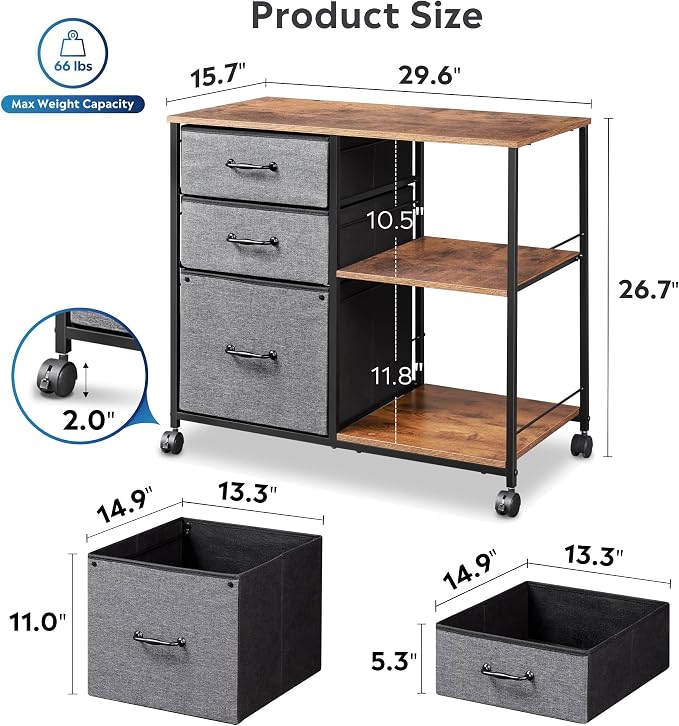 DEVAISE 3 Drawer Mobile File Cabinet, Rolling Printer Stand - Image 3