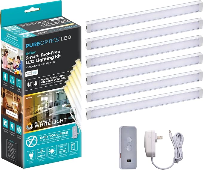 PureOptics LED Works with Alexa Smart Under Cabinet Lighting Kit, Adjustable by PureOpticsLED