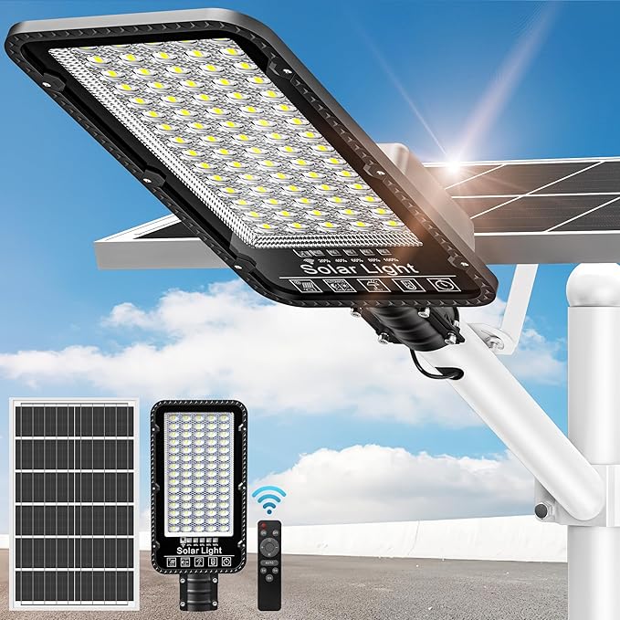 OKPRO 12000W Solar Street Lights Outdoor - 6500K Commercial Parking Lot Lights Dusk to Dawn, Waterproof Solar Powered with Remote Control, High Brightness Solar Street Light for Driveway/Yard/Garage