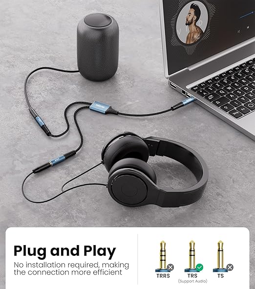 Tisino Headphone Splitter 3.5mm (1m/3.3FT), Aux Splitter 2 Female to 1 Male, 3.5mm TRS Audio Adapter Cable Compatible with PS4/5, Xbox, Nintendo Switch, PC Gaming Headsets, Phone, Tablet, Laptop