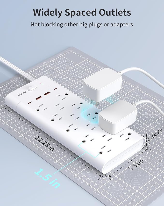 Surge Protector Power Strip Outlet Extender with 14 Outlets and 4 USB Ports (2 USB C), 6 Ft Flat Plug Extension Cord, 1700 Joules, Wall Mount for Home, Office, Dorm, White