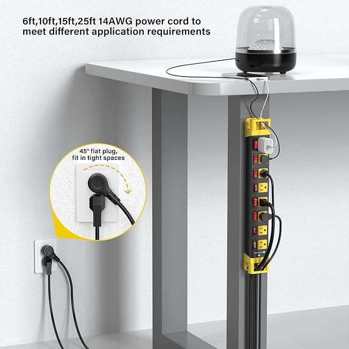 Power Strip with Individual Switches - 8 Outlet Heavy Duty Power Strip with Cord Manager,1200J Surge Protector Home Office Garage Industrial