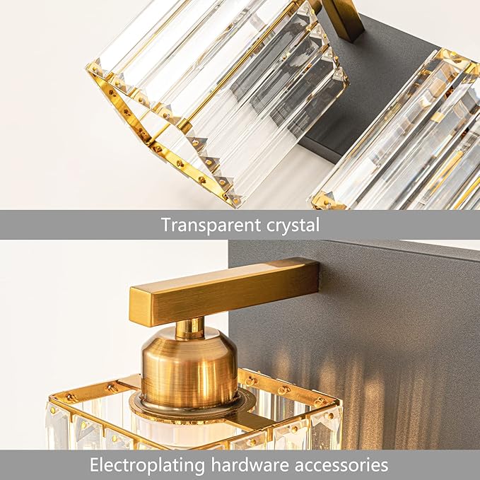 FDPBY Modern Bathroom Vanity Light 3-Lights Black Gold Crystal Bathroom Wall Light Vanity Light Fixtures，20.47-inch Modern Minimalist Design