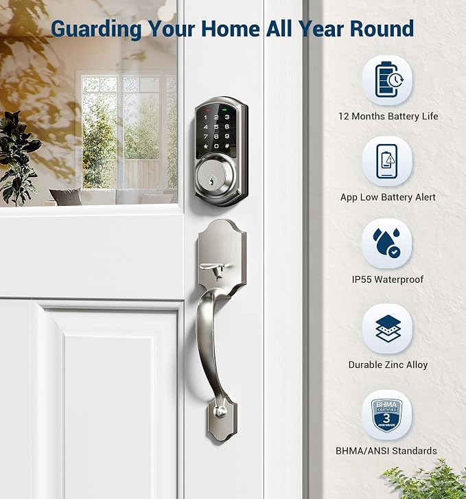 Veise VE06-H Smart Front Door Lock Set, App Control, Keyless Entry Deadbolt - Image 7